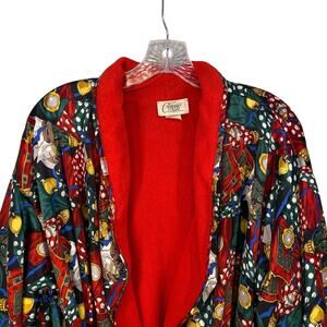 Cypress Robe Womens Small Red Multi Color Bright Terry Lined Rayon 80s Glam Vtg
